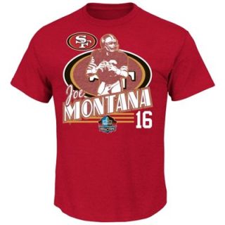 Joe Montana San Francisco 49ers Hall Of Fame Retro Action T Shirt   Scarlet