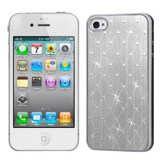Hard Plastic Snap on Cover Fits Apple iPhone 4 4S Silver Studded Back Plate White Sides Plus A Free LCD Screen Protector AT&T, Verizon (does NOT fit Apple iPhone or iPhone 3G/3GS or iPhone 5/5S/5C) Cell Phones & Accessories