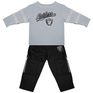 Oakland Raiders Preschool Long Sleeve T Shirt and Pants Set   Gray/Black