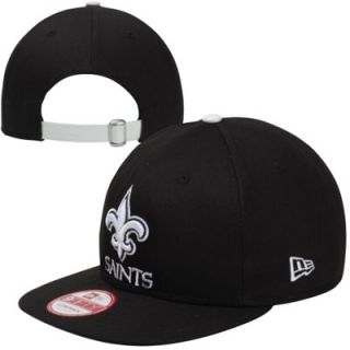 New Era New Orleans Saints 9FIFTY Leather Strapper Adjustable Hat   Black