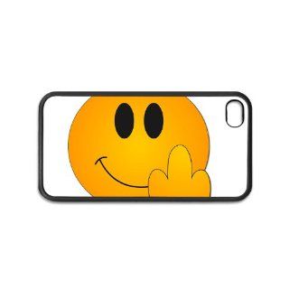 Smiley Finger Funny Face F You Apple iPhone 4 & 4S Black Rubber Grip Case 