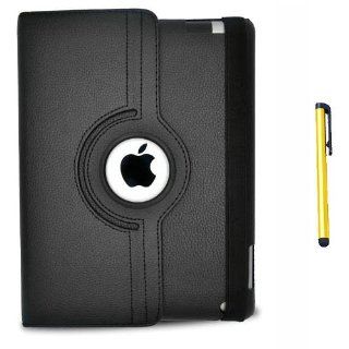 Snap on Cover Fits Apple iPad2 iPad3 iPad4 Black Rotary Leather Case + A Gold Color Stylus/Pen (Does not fit iPad 1) Cell Phones & Accessories