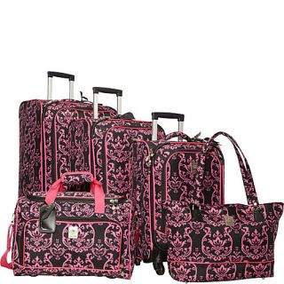 Jenni Chan Pink Damask 5 Piece Luggage Set