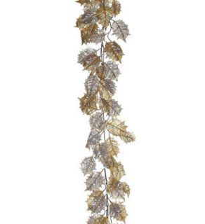 5.5' Gold and Champagne Glitter Drenched Holly Leaf Artificial Christmas Garland   Unlit   Christmas Decorations