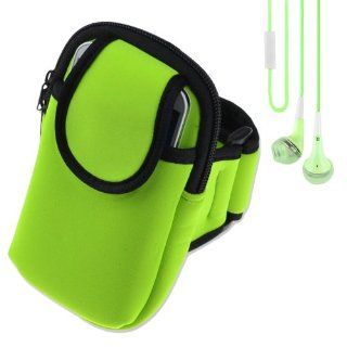 Outdoor Sports Running Armband Case Pouch for Samsung Galaxy S4 / S3 and other 5 inch Cellphone (Green) + Green VanGoddy Headset With MIC Cell Phones & Accessories