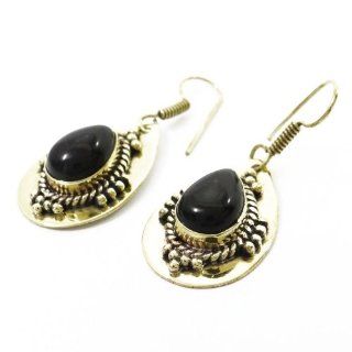 Gold Tone Black Onyx Stone Metal Dangle Earring Set Ethnic Party Wear Fashion Jewelry India Gift Jewelry