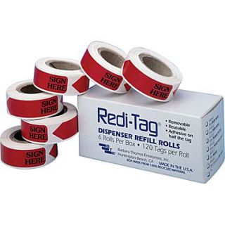 Redi Tag Red Sign Here Flag Refill Rolls, 6 Rolls
