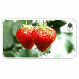 Custom Made Iphone 4 4S Macro Strawberries Couple Twigs Grass Berries Family Gift White Case Cover For Everyone Cell Phones & Accessories
