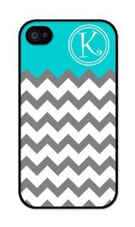 Monogram Personalized Grey White Turquoise One Letter Pattern rubber iphone 4 case   Fits iphone 4 & iphone 4s T Mobile, Verizon, AT&T, Sprint and International (Black) Cell Phones & Accessories