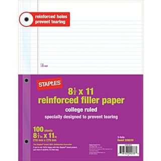Reinforced Filler Paper, College Ruled, 8 1/2 x 11