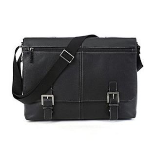 Boconi Tyler Tumbled Leather Laptop Briefcase; Black with khaki