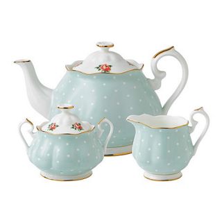 Royal Albert Fine bone china Polka Rose tea pot, sugar pot and cream jug set