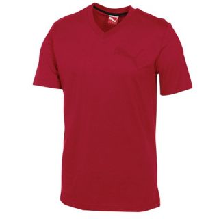 PUMA Basic V Neck S/S T Shirt   Mens   Casual   Clothing   Rio Red