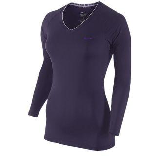 Nike Pro L/S V Neck II   Womens   Training   Clothing   Purple Dynasty/Electro Purple