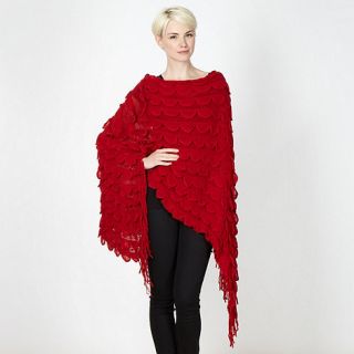 The Collection Red scalloped knitted poncho