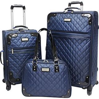 Beverly Hills Country Club BH4800 Brentwood 3 Piece Quilted Spinner Luggage Set, Navy/Black