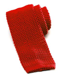 Mens Knit Silk Tie, Red   Charvet   Red