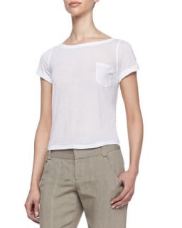 Womens Rolled Sleeve Front Pocket Tee   Alice + Olivia   White (SMALL)