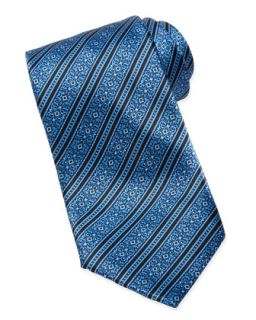 Mens Filigree Striped Silk Tie, Blue   Stefano Ricci   Blue