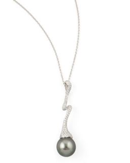 Gray South Sea Pearl & Diamond Swirl Pendant Necklace   Eli Jewels   Gray