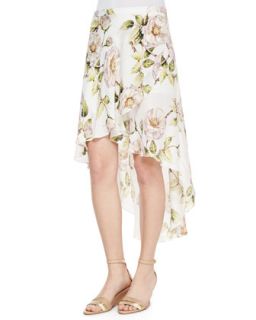 Womens Thorn & Floral Print High Low Skirt   Haute Hippie   Swan multi (8)