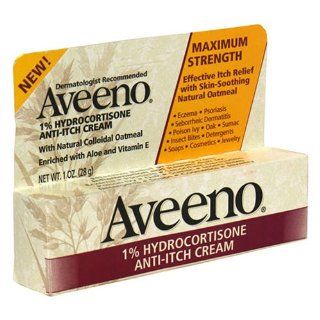 Aveeno 1% Hydrocortisone Anti Itch Cream, Maximum Strength, 1 Ounce Tubes (Pack of 4) Health & Personal Care