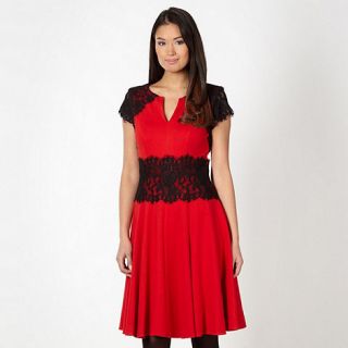 Star by Julien Macdonald Designer red lace shoulder flared dress