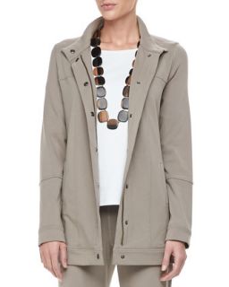 Womens Organic Long Drawstring Jersey Jacket   Eileen Fisher   Stone (X SMALL