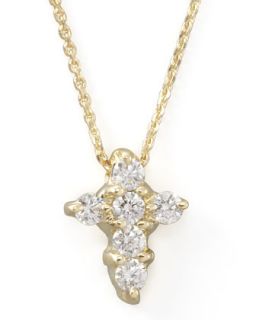 Small Diamond Cross Necklace, Yellow Gold   KC Designs   Gold
