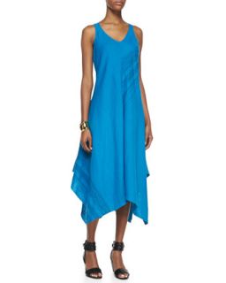 Sleeveless V Neck Asymmetric Linen Dress, Womens   Eileen Fisher   Atlantis