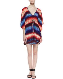 Womens Tyra Fade Print Tie Front Caftan, Blue/Red   Veronica M   Multi (LARGE)