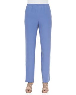 Womens Solid Silk Pants, Blue, Petite   Go Silk   Blue (PL/12 14P)