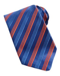 Mens Multi Striped Silk Tie, Blue/Orange   Charvet   Blue/Orange