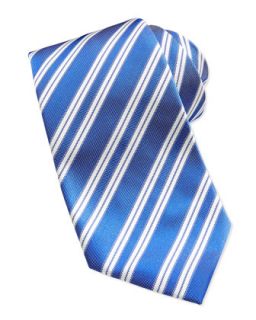 Mens Rep Striped Silk Tie, Blue   Isaia   Blue