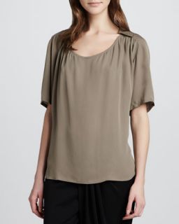Womens Silk Collar Top, Taupe   Halston Heritage   Taupe (XX SMALL)