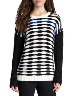 Womens Long Sleeve Printed Sweater   Tibi   Ultramarien/Blk (LARGE)