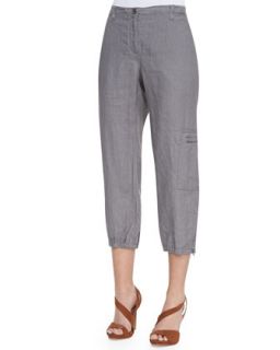 Womens Organic Linen Cargo Ankle Pants   Eileen Fisher   Pewter (XS (2/4))