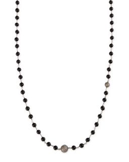 Polished Black Onyx Necklace with Pave Diamond Beads, 44   Sheryl Lowe  