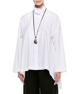 Womens High Low Shirt with 2 Collars, White   eskandar   White (0)