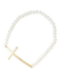 Beaded Cross Stretch Bracelet, White   Jules Smith   White