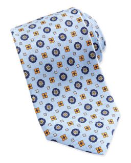 Mens Flower Medallion Pattern Silk Tie, Lt. Blue   Lt blue