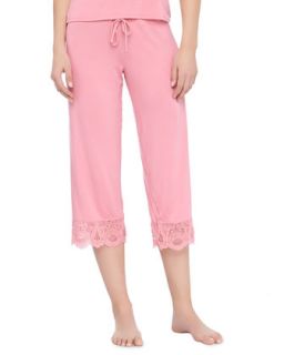 Womens Epoque Cropped Lace Cuff Pajama Pants, Rose Coral   Fleurt   Rose