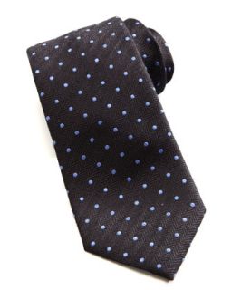 Mens Dotted Herringbone Silk Tie, Charcoal   Brioni   Charcoal