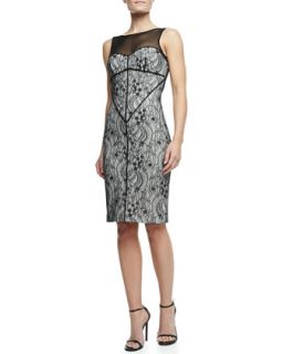 Womens Sleeveless Lace Knit Dress, Shell/Black   Halston Heritage  