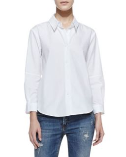 Womens Basic Long Sleeve Cotton Blouse   Victoria Beckham Denim   White (8 (US