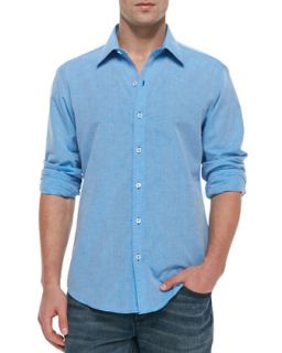 Mens Long Sleeve Linen Cotton Shirt, Blue   Zachary Prell   Blue (XL)