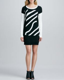 Womens Zebra Stripe Sweater Dress   Tibi   Blk/Almond mult (LARGE)