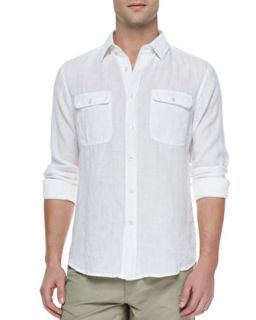 Mens Gerald Linen Button Down Shirt, White   Theory   White (SMALL)