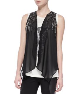 Womens Silk Drapey Embellished Vest   Haute Hippie   Black (MEDIUM/LARGE)