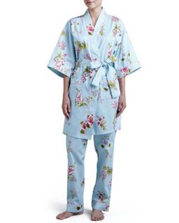 Womens Aqua Botanical Classic Kimono Robe   Bedhead   Aqua (MEDIUM/8 10)